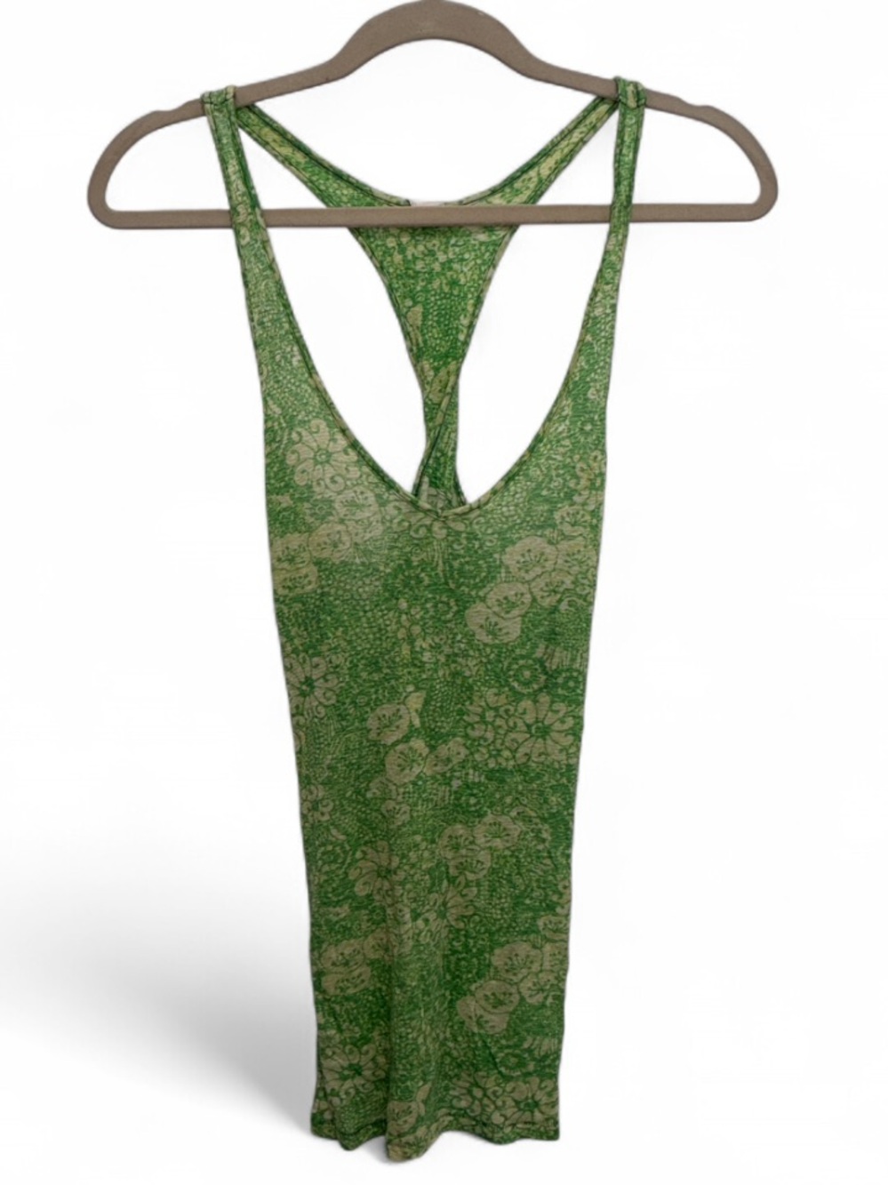 Y2K Free People Green Floral Twist Racerback Tank